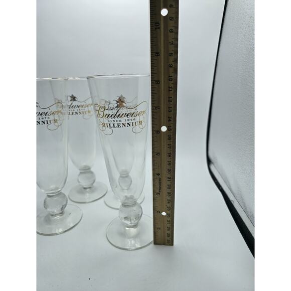 Vintage set of 4 Budweiser Millennium Footed Pilsner Beer Glasses - Picture 2 of 4